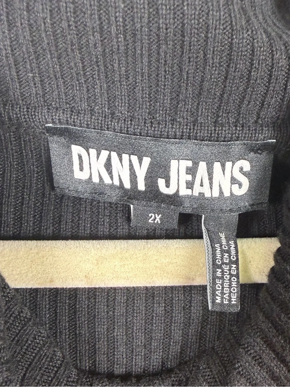 DKNY Jeans Black Ribbed Stretch Cowl Neck 2XL Sweater Large Casual Designer Logo